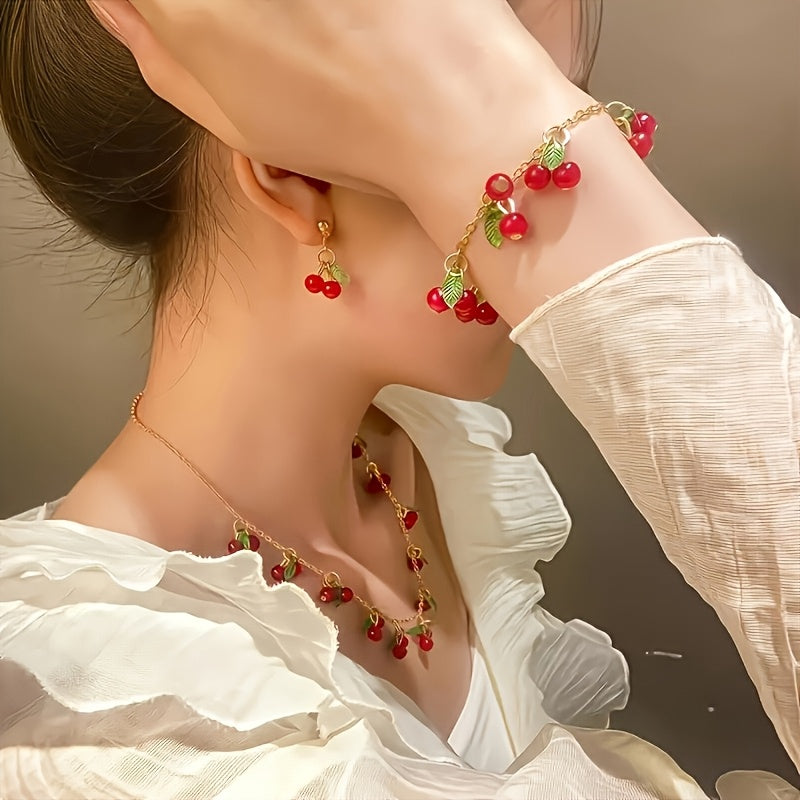 36-Piece Handmade Cherry Pendants with Gold Hooks
