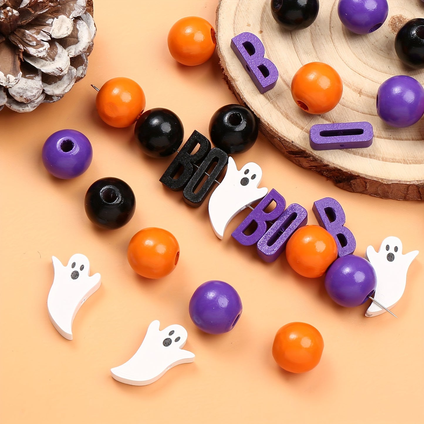 91pcs Halloween Wood Beads Set