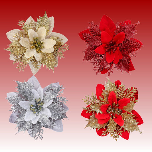 10PCS 14mm Christmas Glitter Layered Flower Set