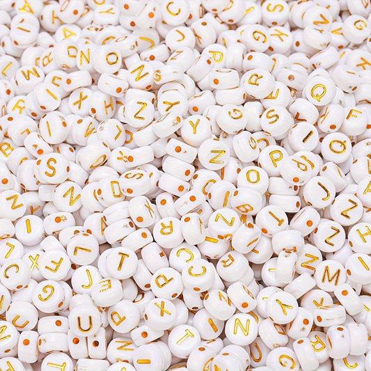 100PCS 4×7mm Gold Letter Acrylic Bead Set