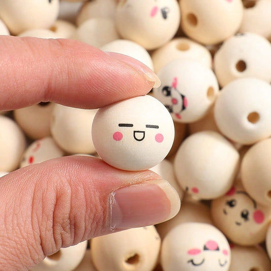 10/30/50pcs 20mm Wooden Smile Face Beads