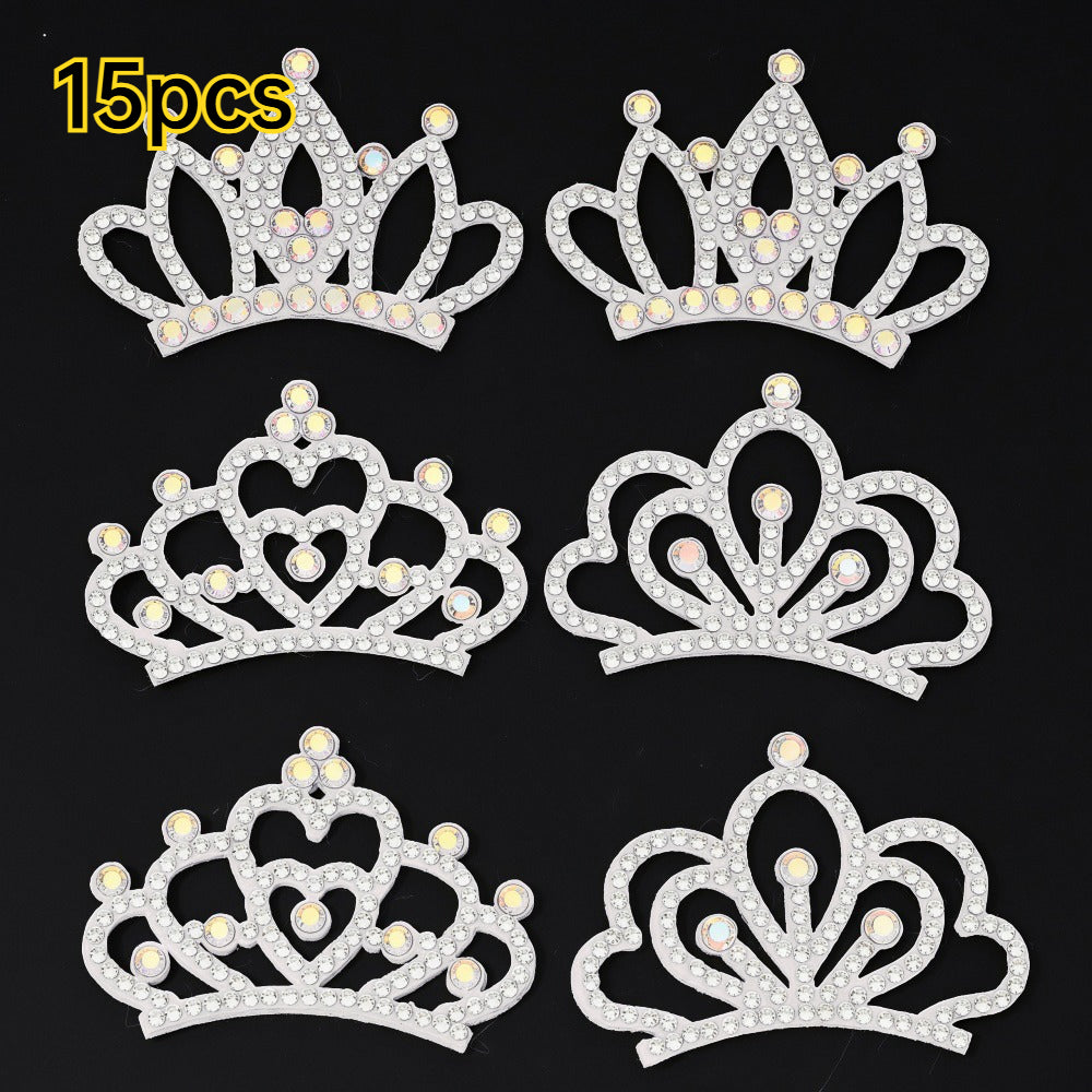 15-Piece White Padded Crown Rhinestone Patches