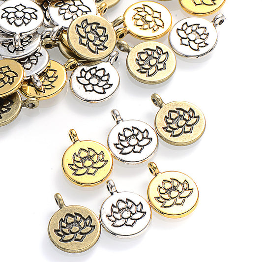 10PCS Vintage Lotus Flower Charm Pendant Set