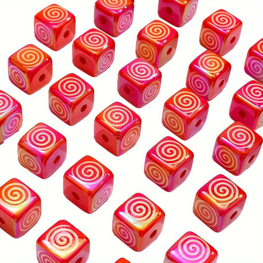 Red Swirl Square Acrylic Beads