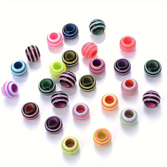 Striped Large Hole Acrylic Beads