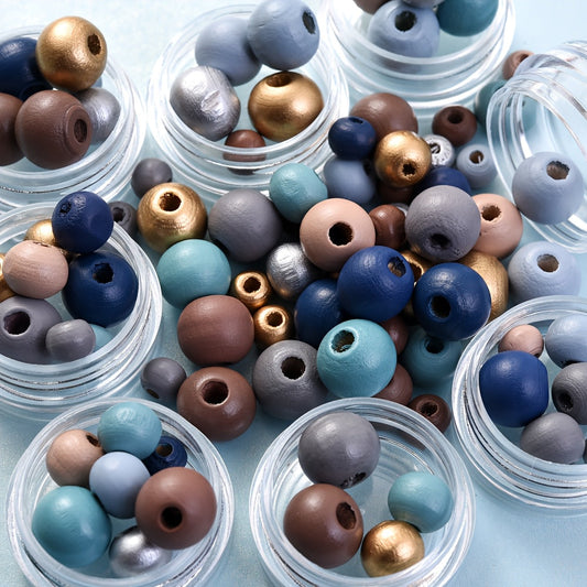 Natural Blue and Gold Wooden Beads