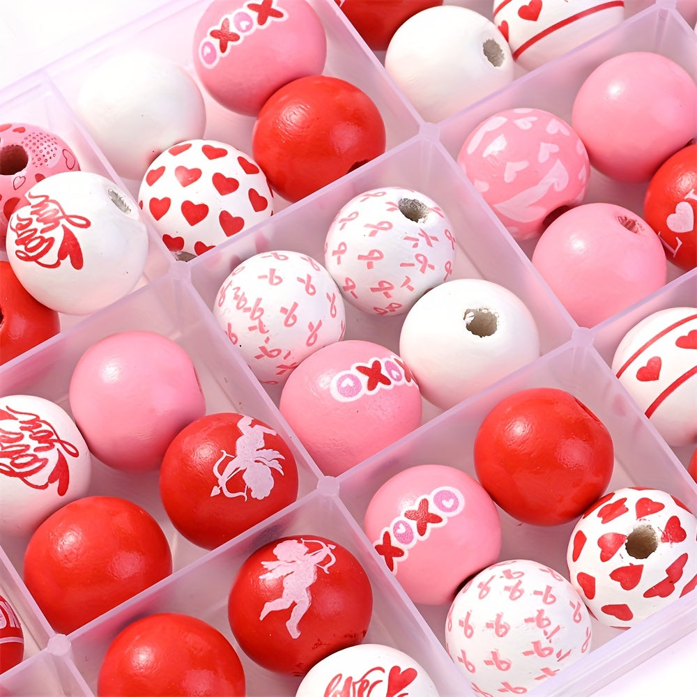 50pcs Valentine's Day Pink Love Heart Beads