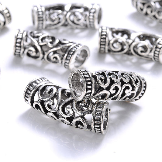 10pcs 0.39x1.02inch Long Elbow Spacer Beads Vintage Silver Color Hollow