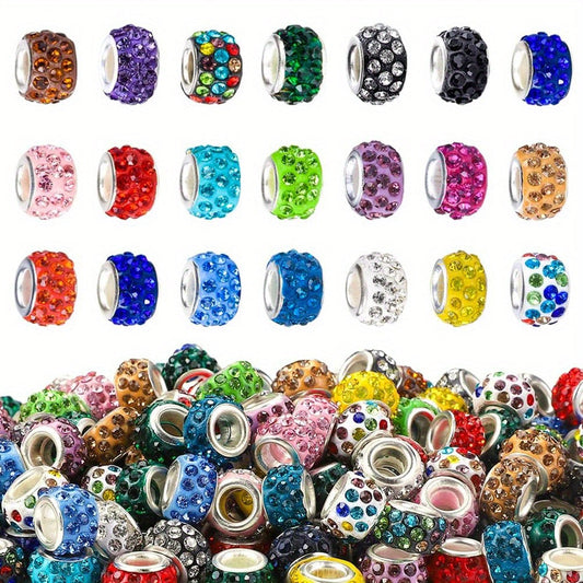 50/100-Piece Assorted Rhinestone Large-Hole Beads