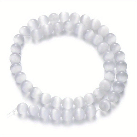 6/8/10mm White Celar Cat Eye Round Spacer Beads Stone Loose Beads