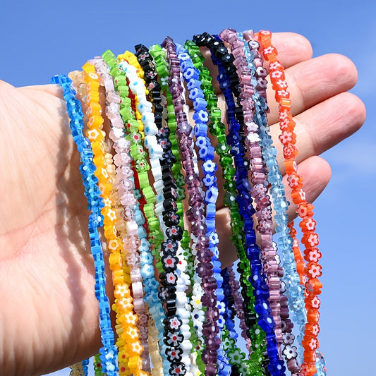 80–106PCS 4mm Colorful Stained Glass Plum Blossom Bead Set