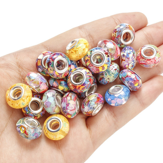 20pcs/set 14mm Romantic Heart-Shaped Sequins Large Hole Beads Multi-Color