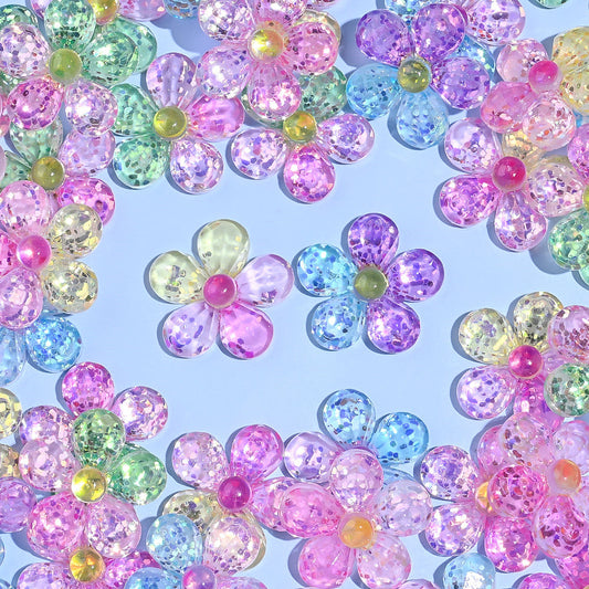 10PCS 25mm Glitter Lucky Flower Resin Embellishment Set