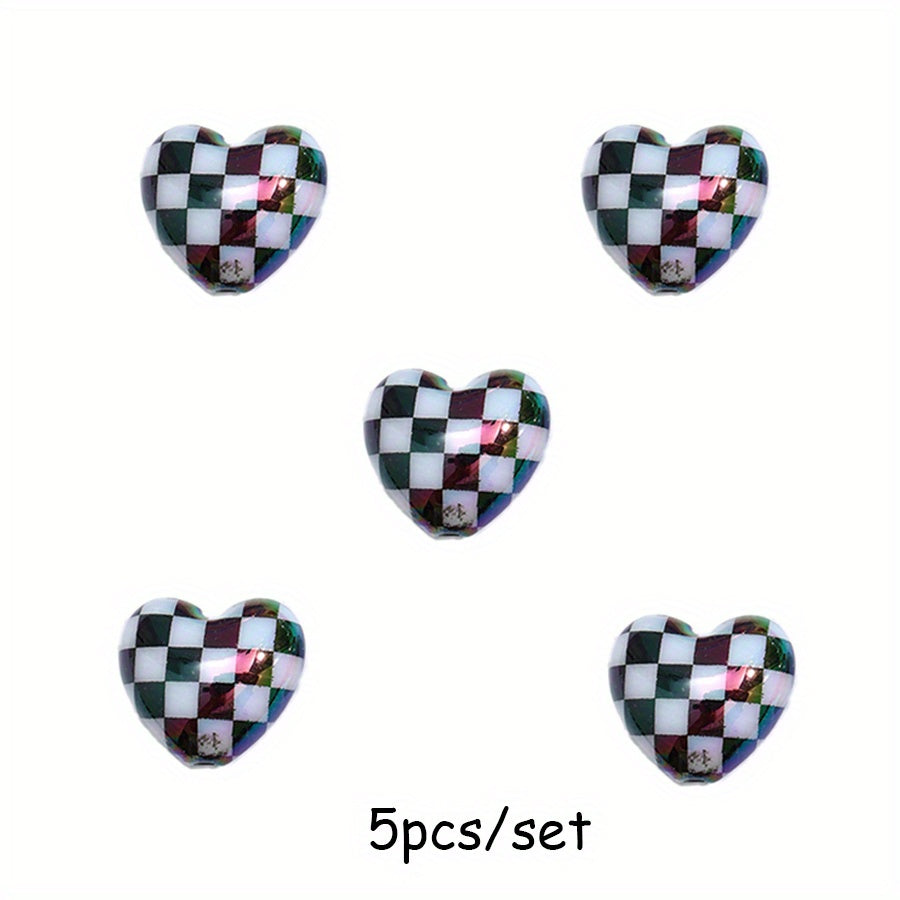 10pcs/set Multicolor Shiny Acrylic Checkerboard Heart Beads