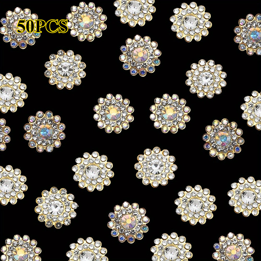50pcs 13.8mm Two-Tone Sunflower Rhinestone Patch Beads