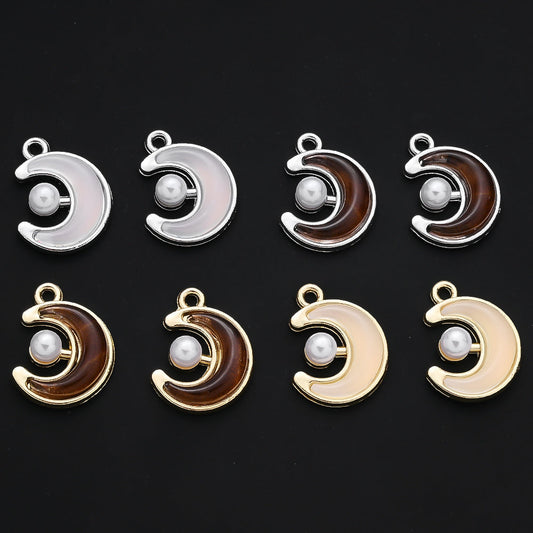20PCS Black & White Moon Charms with Imitation Pearl Beads