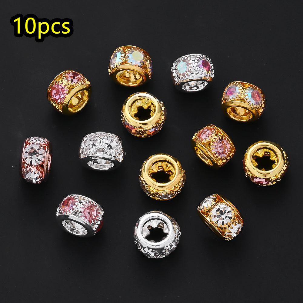 10pcs AB-Coated Large Hole Rhinestone Metal Spacer Beads