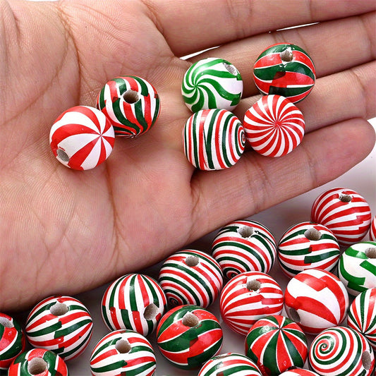 100PCS 16mm Multicolor Christmas Spiral Wooden Bead Set