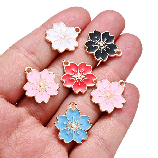 10PCS Multicolor Sakura Enamel Charm Pendant Set