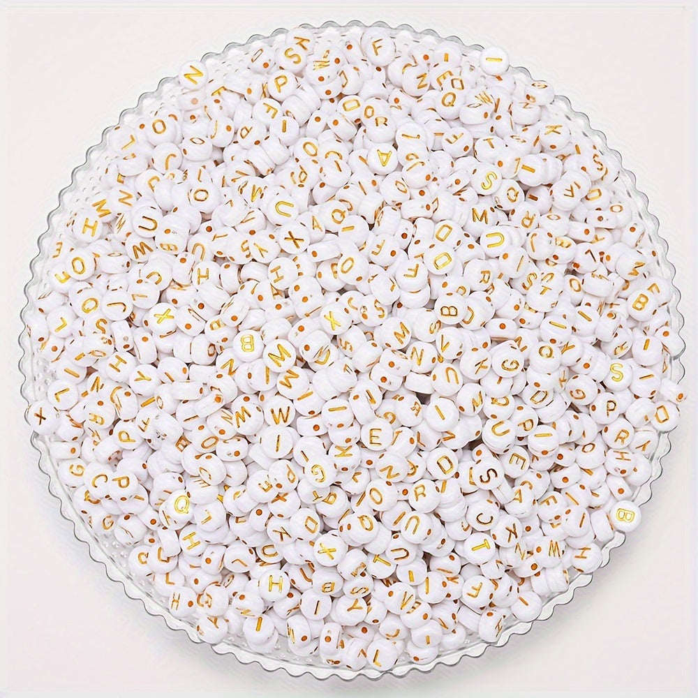 100PCS 4×7mm Gold Letter Acrylic Bead Set