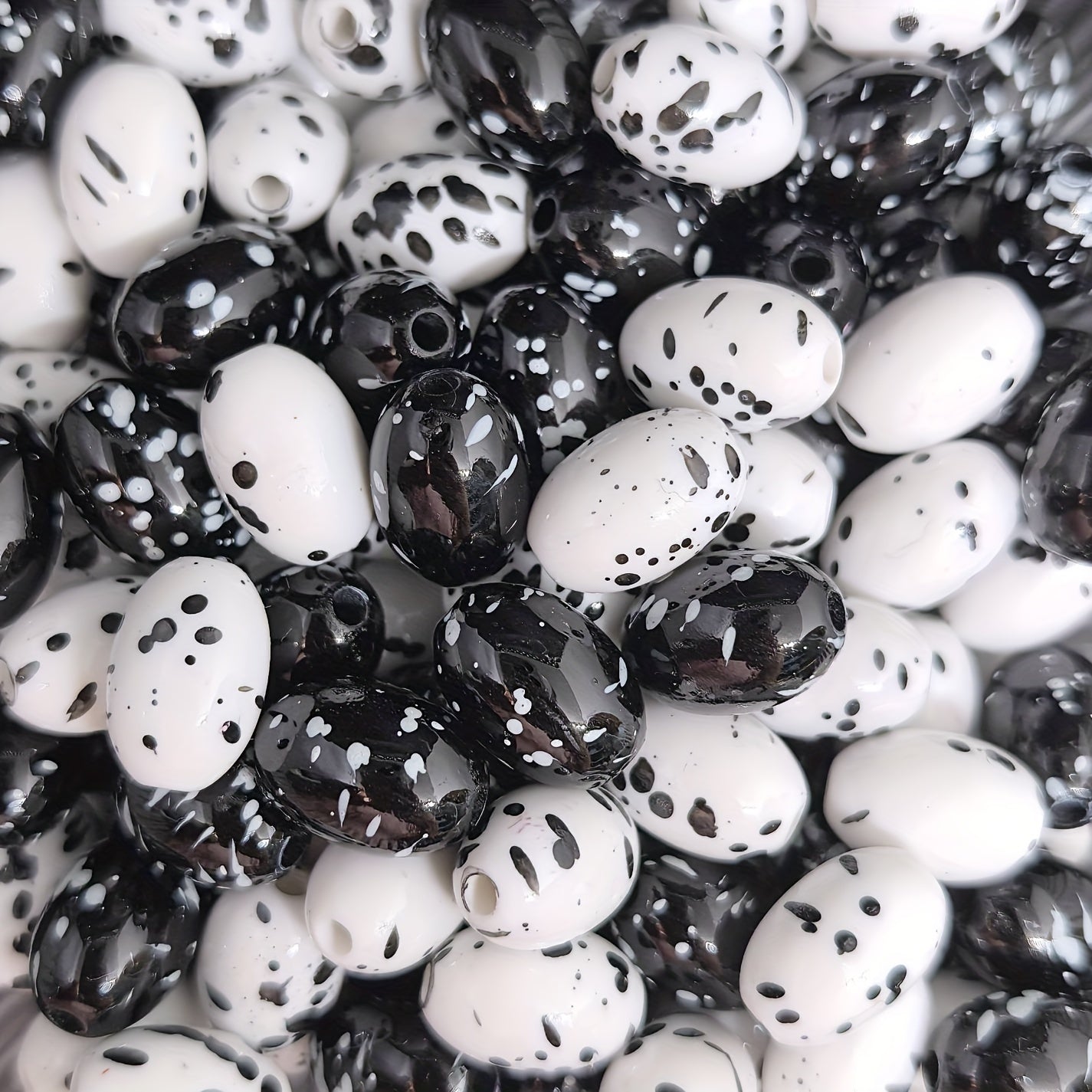 Artistic Splatter Design Acrylic Oval Beads