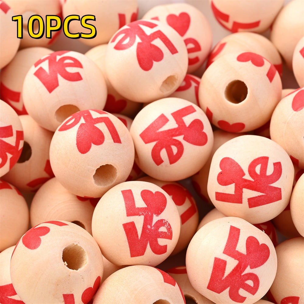 10pcs 16mm Valentine's Day Wooden Round Beads