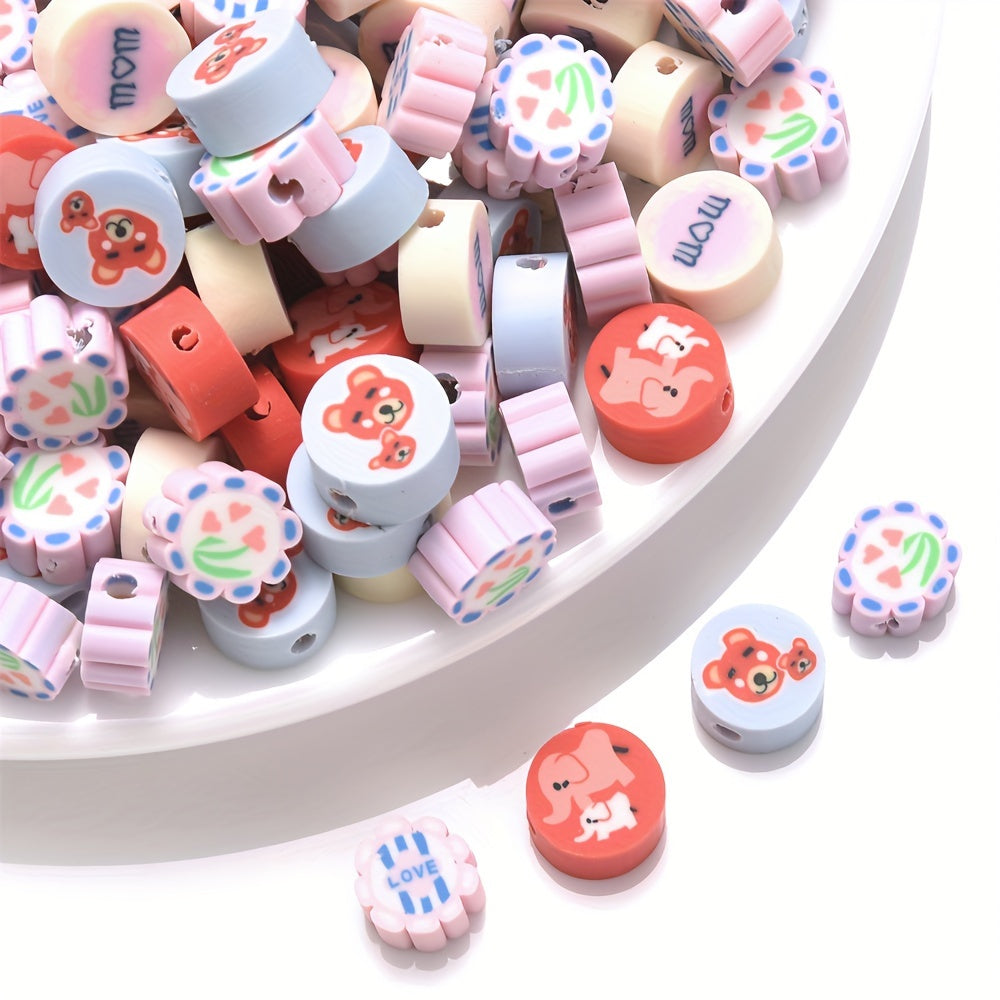 Painted Love Flower Polymer Clay Beads