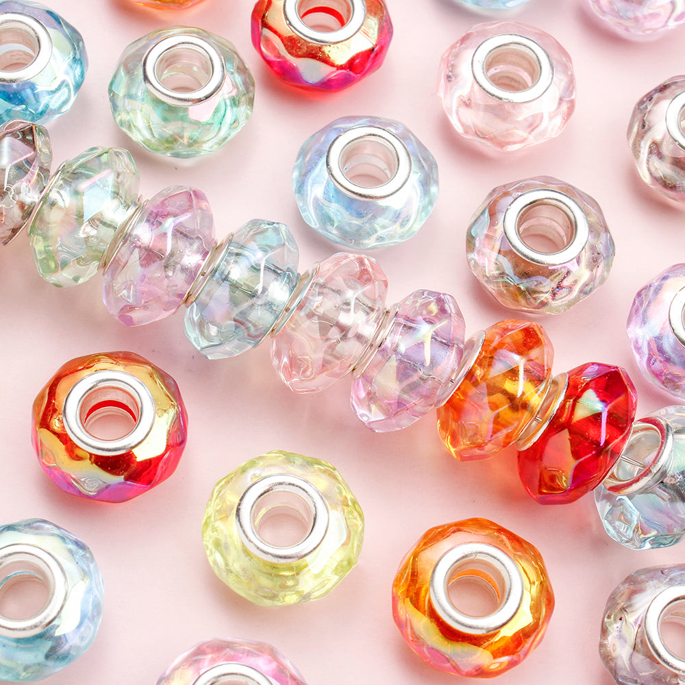 30pcs/set Transparent Faceted Acrylic Large Hole Beads