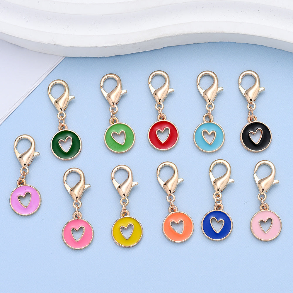 10PCS 35×12mm Hollow Heart Enamel Keychain Charm Set