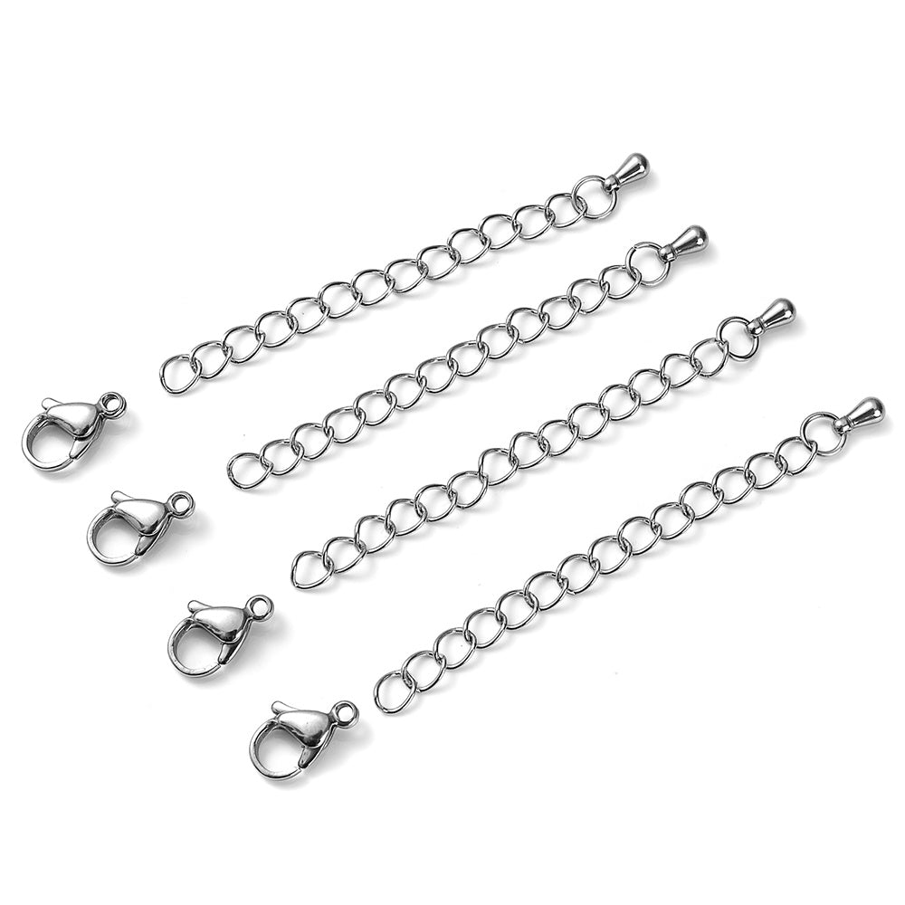 10-Piece 5/7 cm Stainless Steel Lobster Clasps & Extension Chains