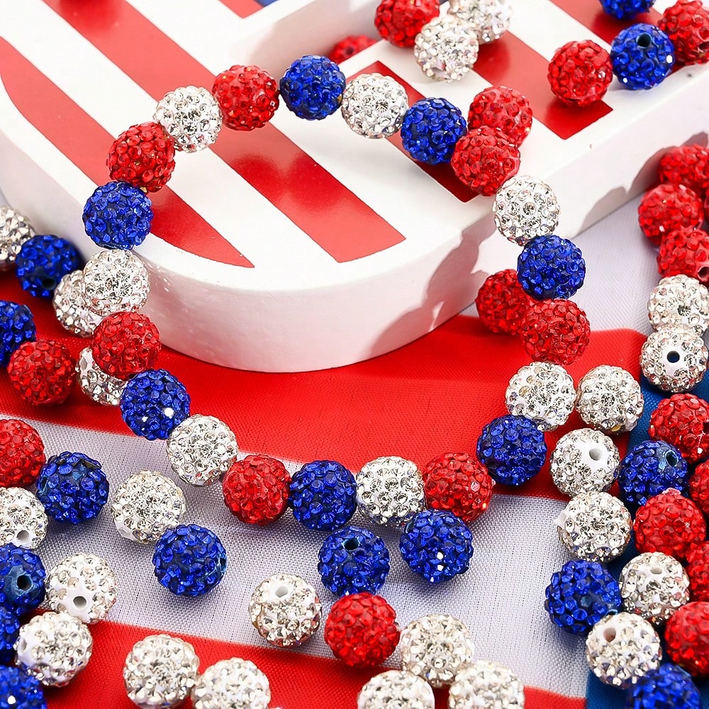 19-Piece Patriotic Rhinestone Ball Beads