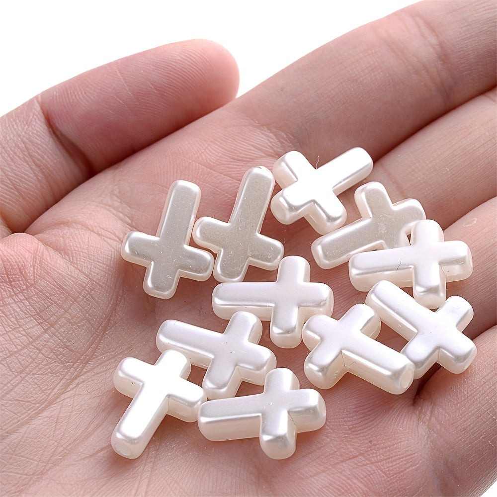 50PCS White Cross Acrylic Bead Set