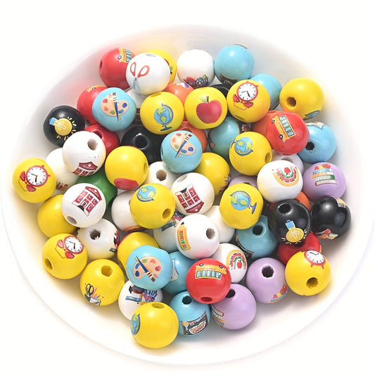 10PCS 16mm Colorful Patterned Wooden Bead Set