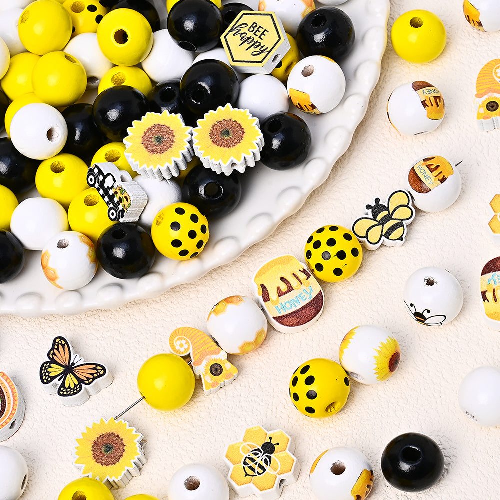 Summer Bee-Themed Wooden Beads