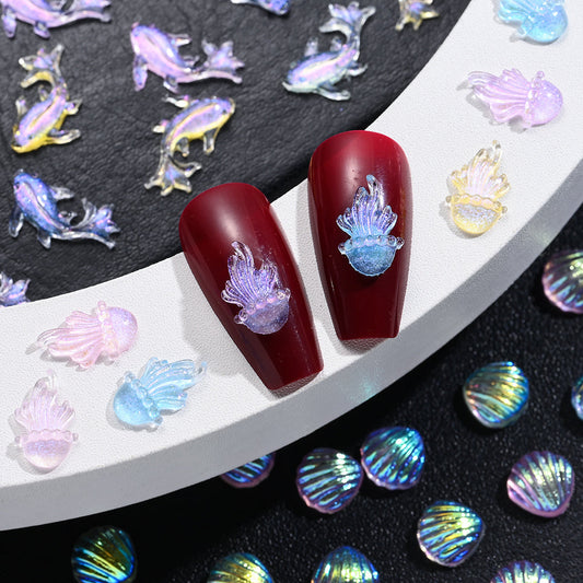 200-Piece 8x15 mm Mini Shiny Fish Flatback Resin Embellishments
