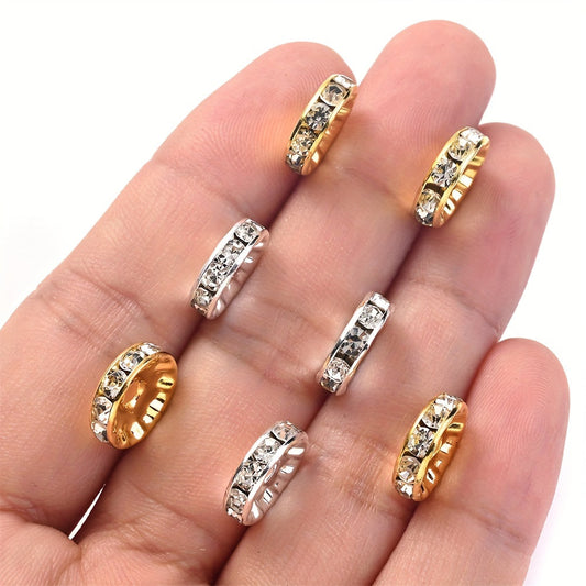 20PCS 4×12mm Rhinestone Round Gold & Silver Spacer Bead Set