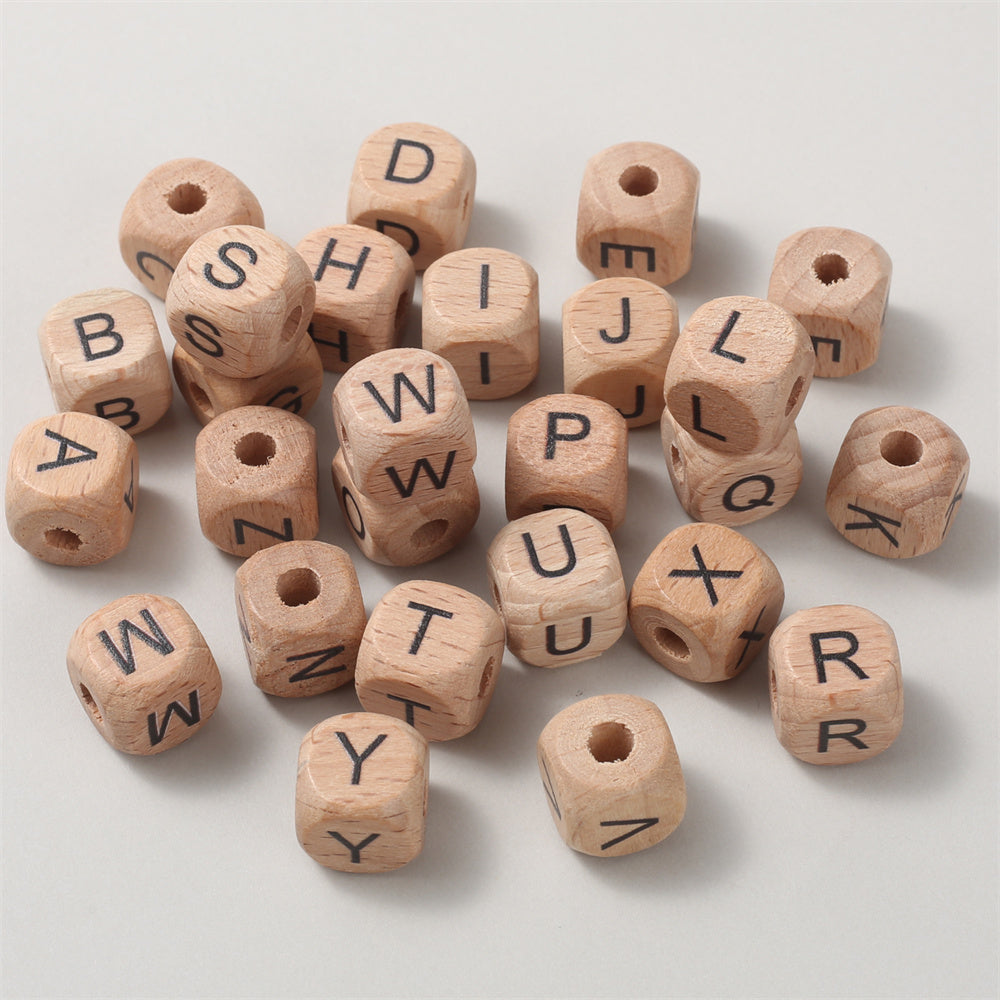 12 mm Wooden Square Letter Beads