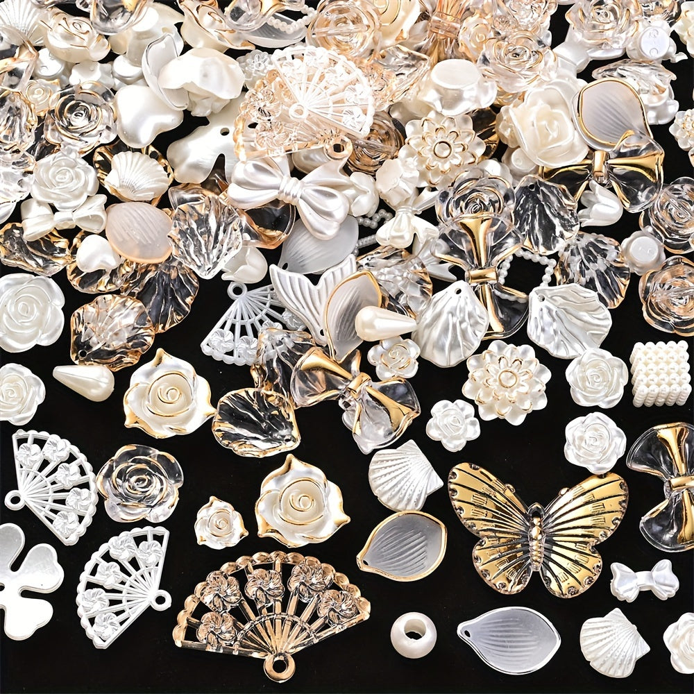 30g White Golden Acrylic Flower Beads