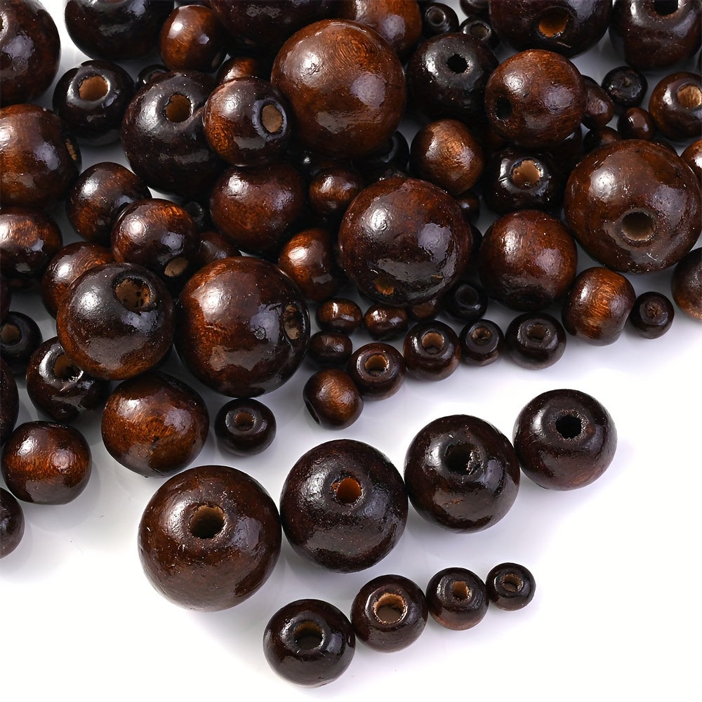 10-300pcs 6-20mm Deep Brown Wooden Round Beads