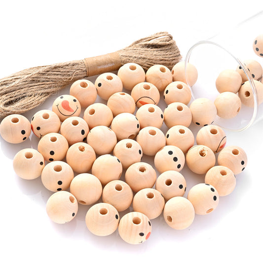 Beige Snowman Wooden Beads