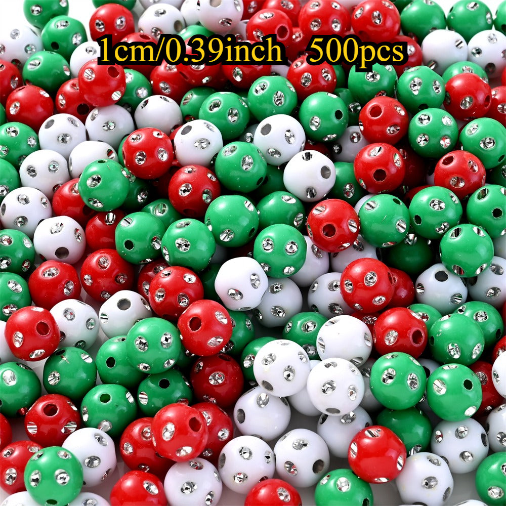 500/1000pcs Green & Red Acrylic Rhinestone Beads