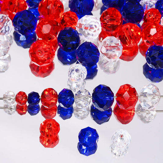 Patriotic Red White and Blue Faceted Glass Bead Set