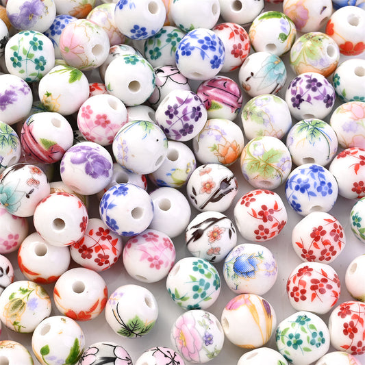 200-Piece 8 mm Vintage Chinese-Style Floral Ceramic Beads