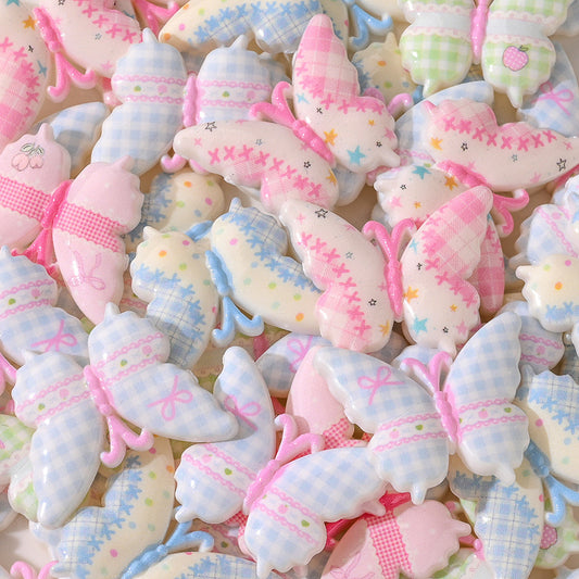 Resin Butterfly Plaid Pattern Flatback Beads