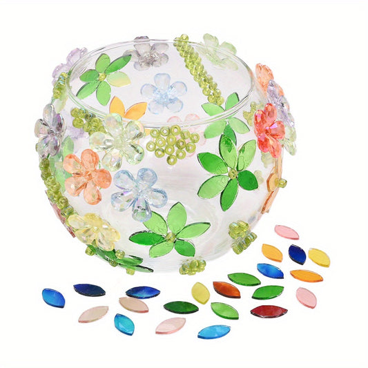 100pcs 14x9mm / 16x8mm Multicolor Mosaic Glass Leaf Beads