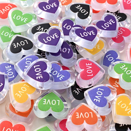 10pcs 18x20mm Rainbow Heart Acrylic Letter Beads