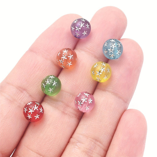100PCS 8mm Clear Acrylic Silver Pattern Bead Set
