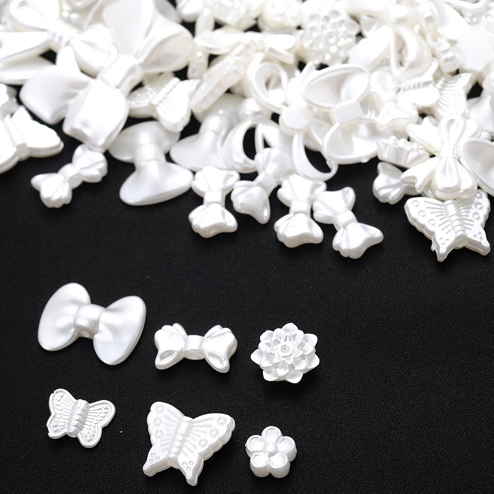 100PCS 9–28mm White Acrylic Bow, Flower & Butterfly Bead Set