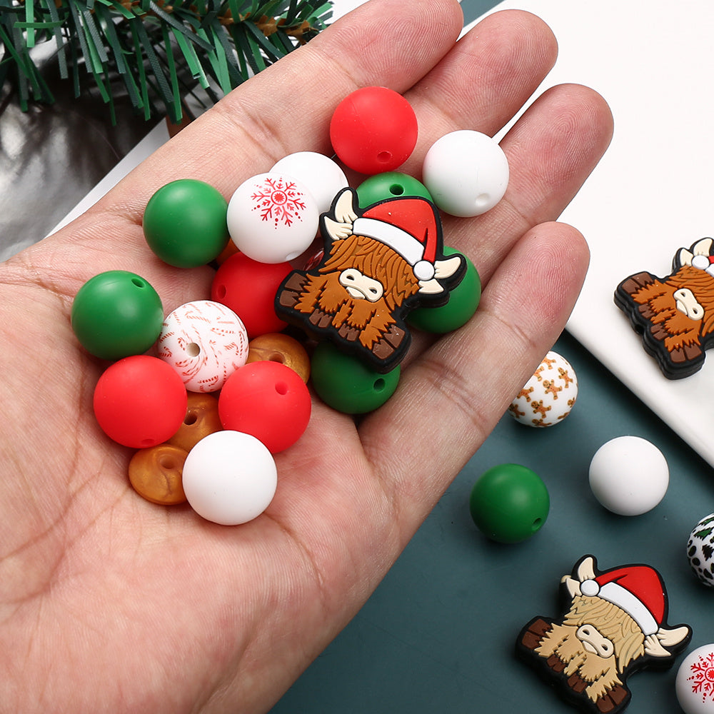 54pcs Christmas Silicone Highland Cow Bead Set