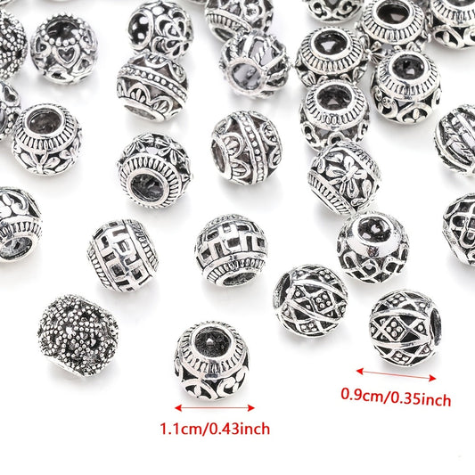 10PCS 9×11mm Retro Silver Hollow Alloy Bead Set